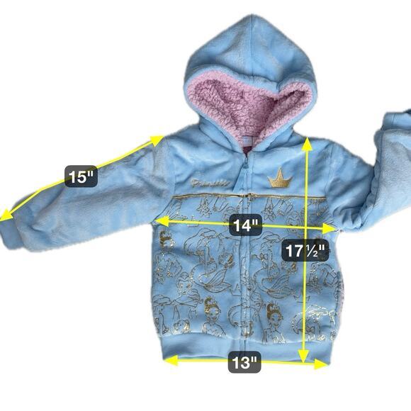 Disney Princess Sherpa Lined Jacket Girls 5 Light Blue Pink Gold Hood Winter SEE - Picture 6 of 13
